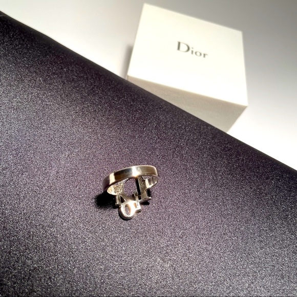 W/Box* AUTHENTIC DIOR palladium logo motif ring with pink Swarovski Crystals - Picture 4 of 7